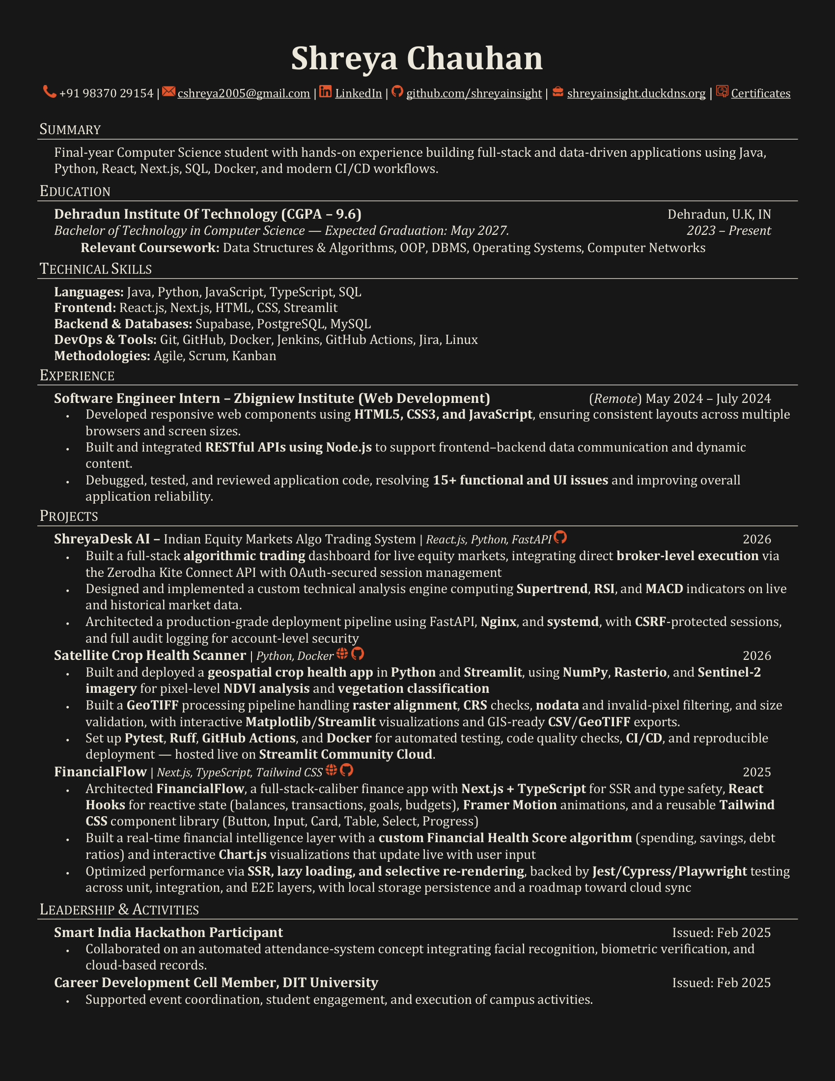 Shreya Chauhan résumé preview